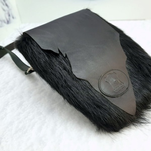 Black fur bag Real nutria fur Crossbody bag Genuine leather purse