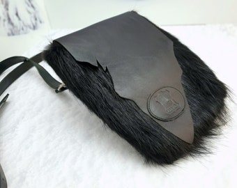 Black fur bag Real nutria fur Crossbody bag Genuine leather purse