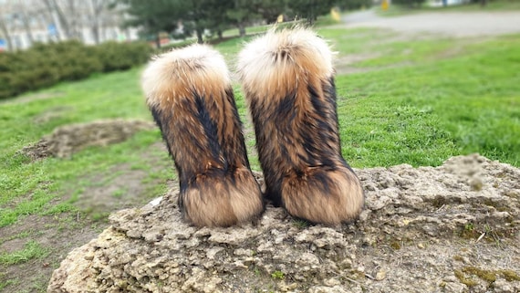 Red Goat Fur Winter Boots for Women Moutons Snow Boots Handmade by LITVIN