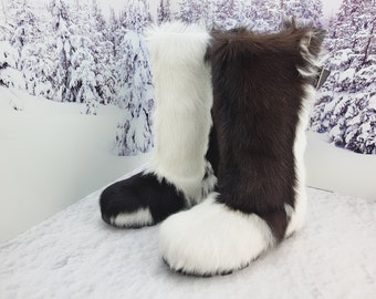 11 US Women's  White brown goat fur winter boots  Snow boots Mukluks