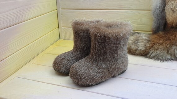 Kid's winter laarzen nutria bont peuter laarzen lederen - Etsy België