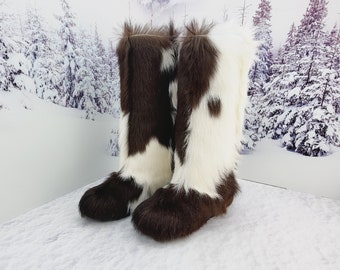 High women winter fur boots 38EU 7-7.5 US  Real goat fur knee boots