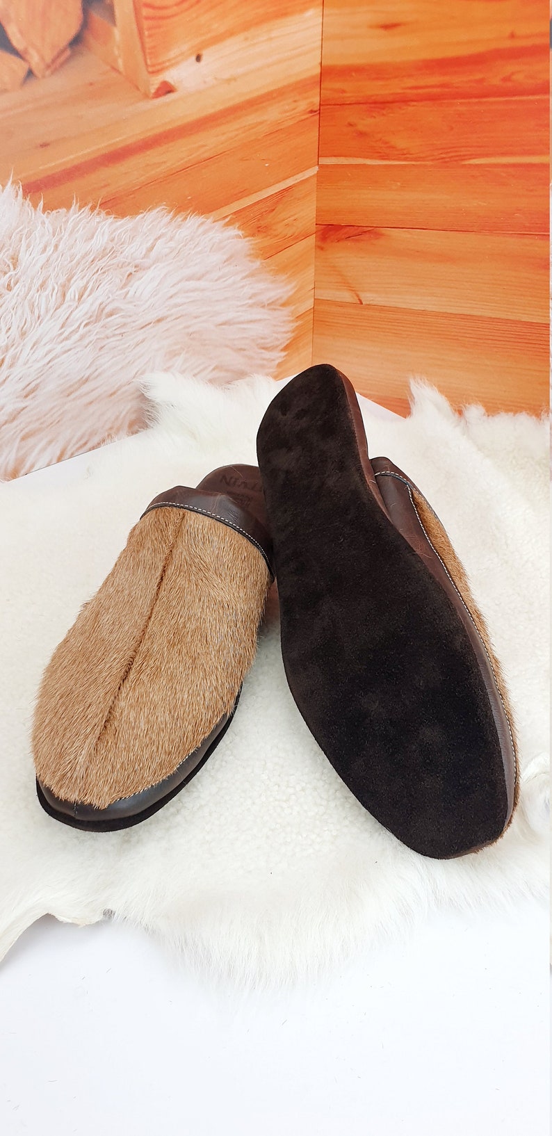 Brown Slippers Men's House Shoes Leather Etsy