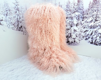 Super shaggy real llama fur women Different color Outdoor Winter long lama fur boots