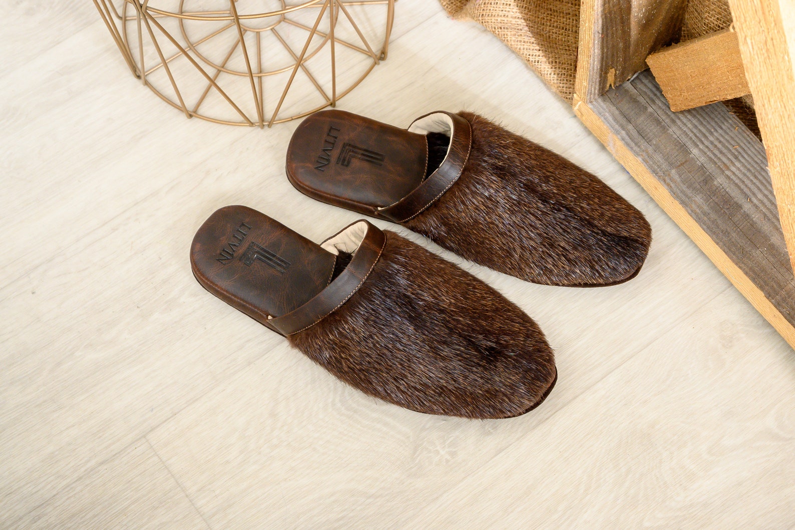 Brown Slippers Men's House Shoes Leather Slippersbrown - Etsy