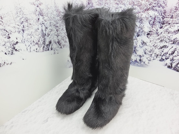 Black furry snow boots new arrivals
