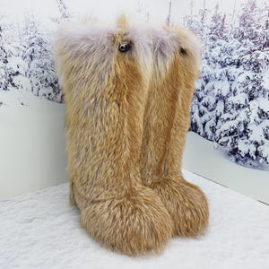 39 EU 8-8.5 US High fox fur long boots, womens genuine red fox fur boots, Furry snow boots