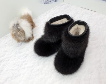 Botas de piel de invierno para niñas negras, botas peludas de nieve para niños grandes
