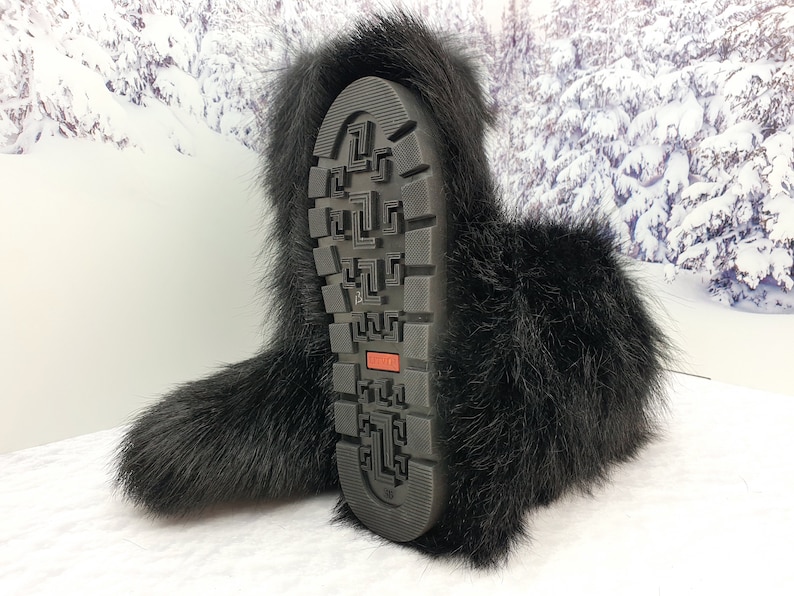 Black goat fur yeti boots for women Furry Eskimo boots Mukluks image 6