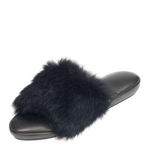 Women's House Shoes, Slippers, Leather Slippers, Black Colour Fur of ...