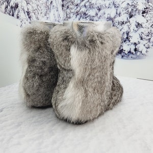 33 EU Gray kids fur winter boots cozy soft rabbit fur youth boots, girls snow boots, yeti boots for kids, children mukluks image 8