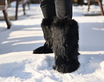Black fur shoes sale