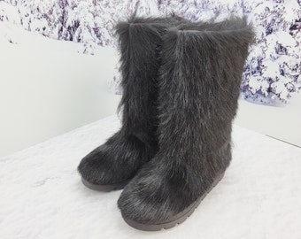 Black goat fur yeti boots for women Furry Eskimo boots Mukluks