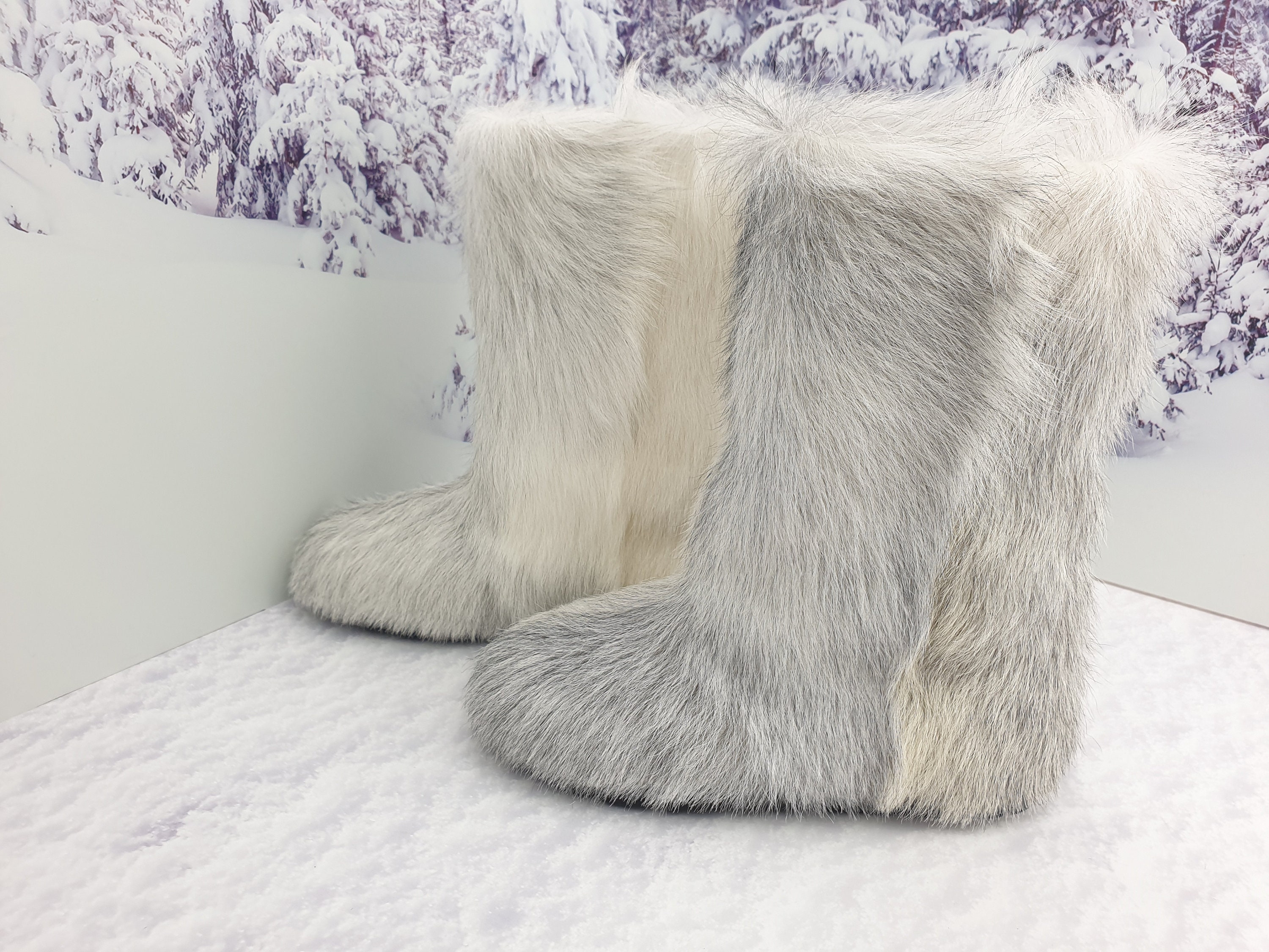 Gray fur boots for women Eskimo boots snow furry mukluks | Etsy