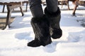 Black fox fur winter boots for women Furry snow boots Women real fur boots