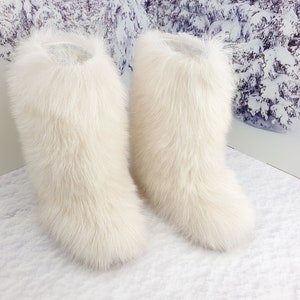 White Fur Boots for Women, Long Fur Boots, Yeti Boots, White Colour ...