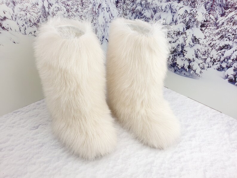 White Fur Boots for Women Long Fur Boots Yeti Boots White | Etsy