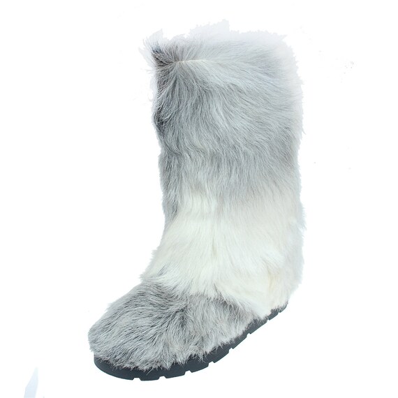 white furry boots