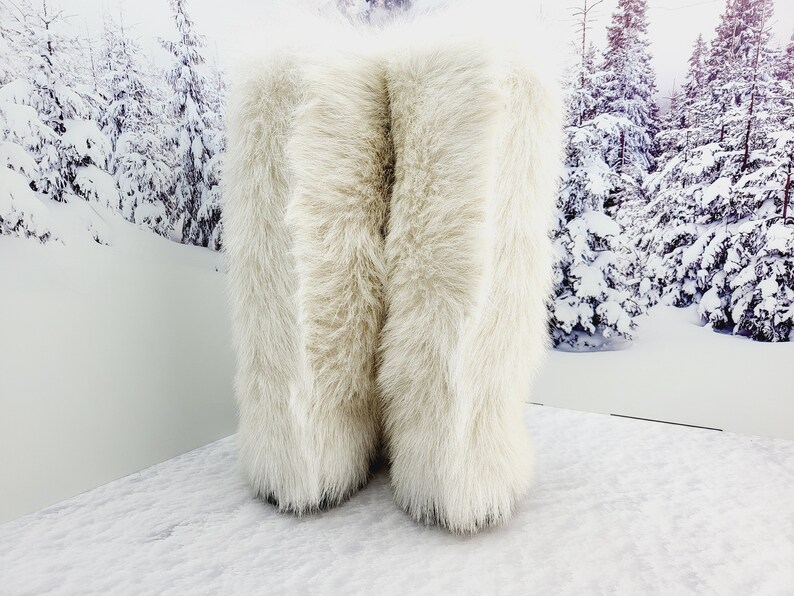 White Goat Fur Knee Yeti Fur Boots Winter High Fur Boots Etsy