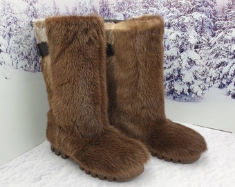 Men's winter otter fur boots Hunting boots Wearproof Mukluks Viking boots