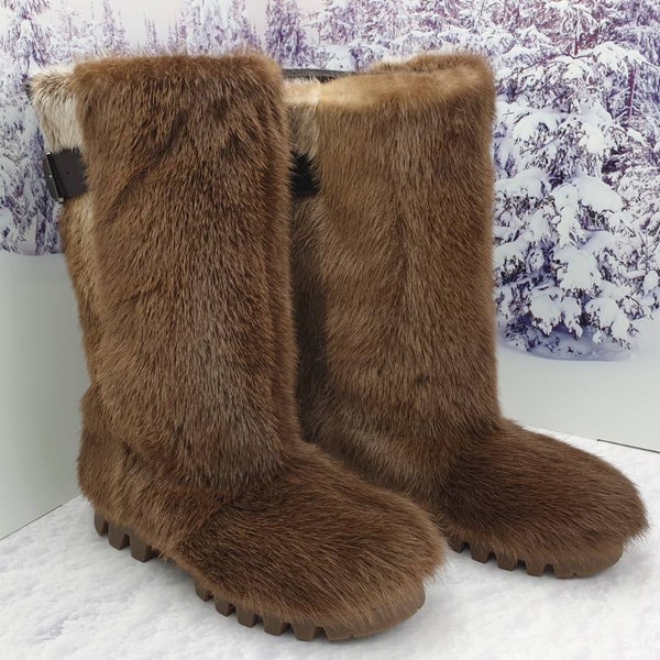 Men's winter otter fur boots Hunting boots Wearproof Mukluks Viking boots