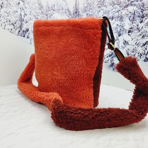 Crossbody bag Sheepskin fur cozy shoulder bag Plush Two sided Women purse