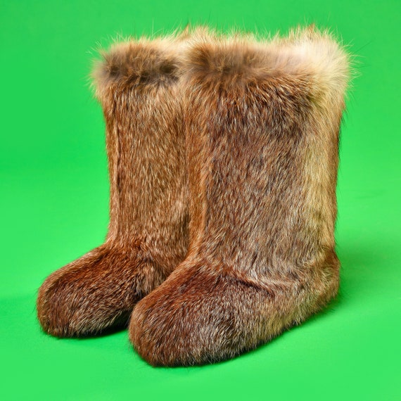 Red Fox Winter Fur Boots for Women Mukluks Furry Snow Boots 