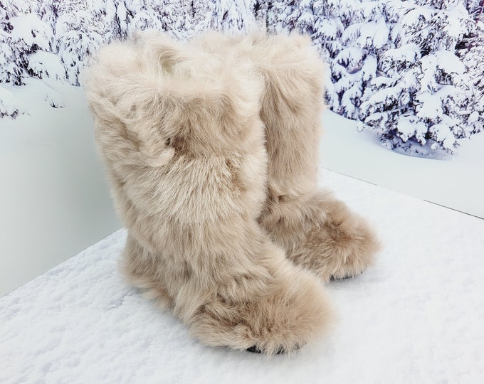 White Goat Fur Knee Yeti Fur Boots Winter High Fur Boots - Etsy