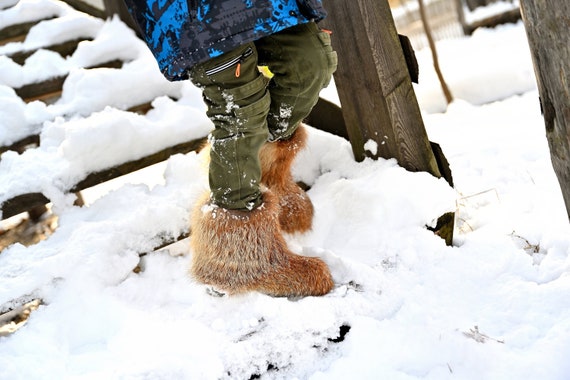 Red Fox fur boots for women, mukluks, yeti boots, Eskimo boots, long boots