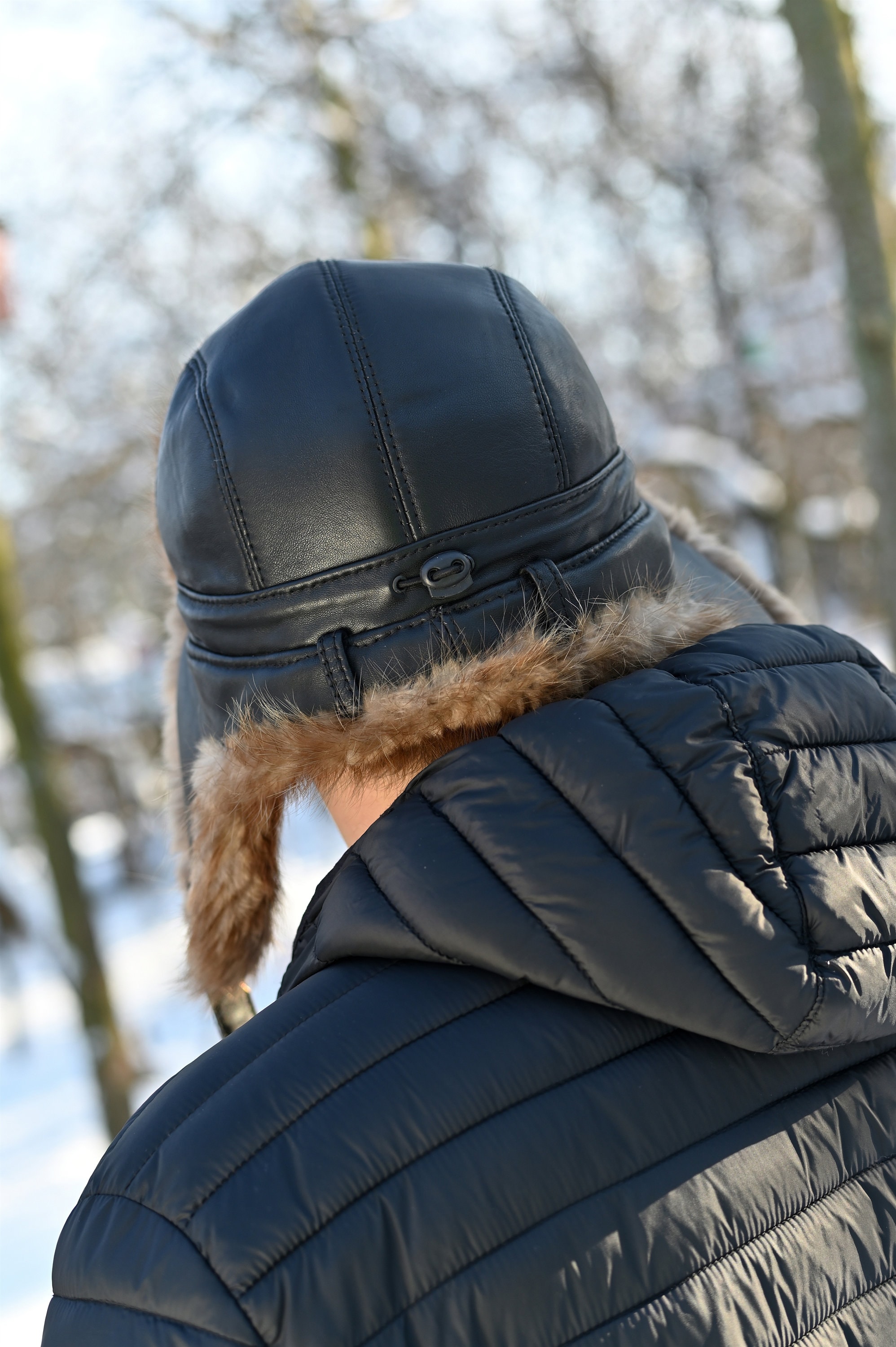 Men's Real Fox Fur Hat Russian Trapper Hat Ushanka Cossack Real Leather