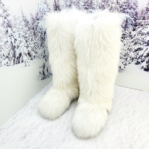 White Goat Fur Knee Yeti Fur Boots Winter High Fur Boots - Etsy