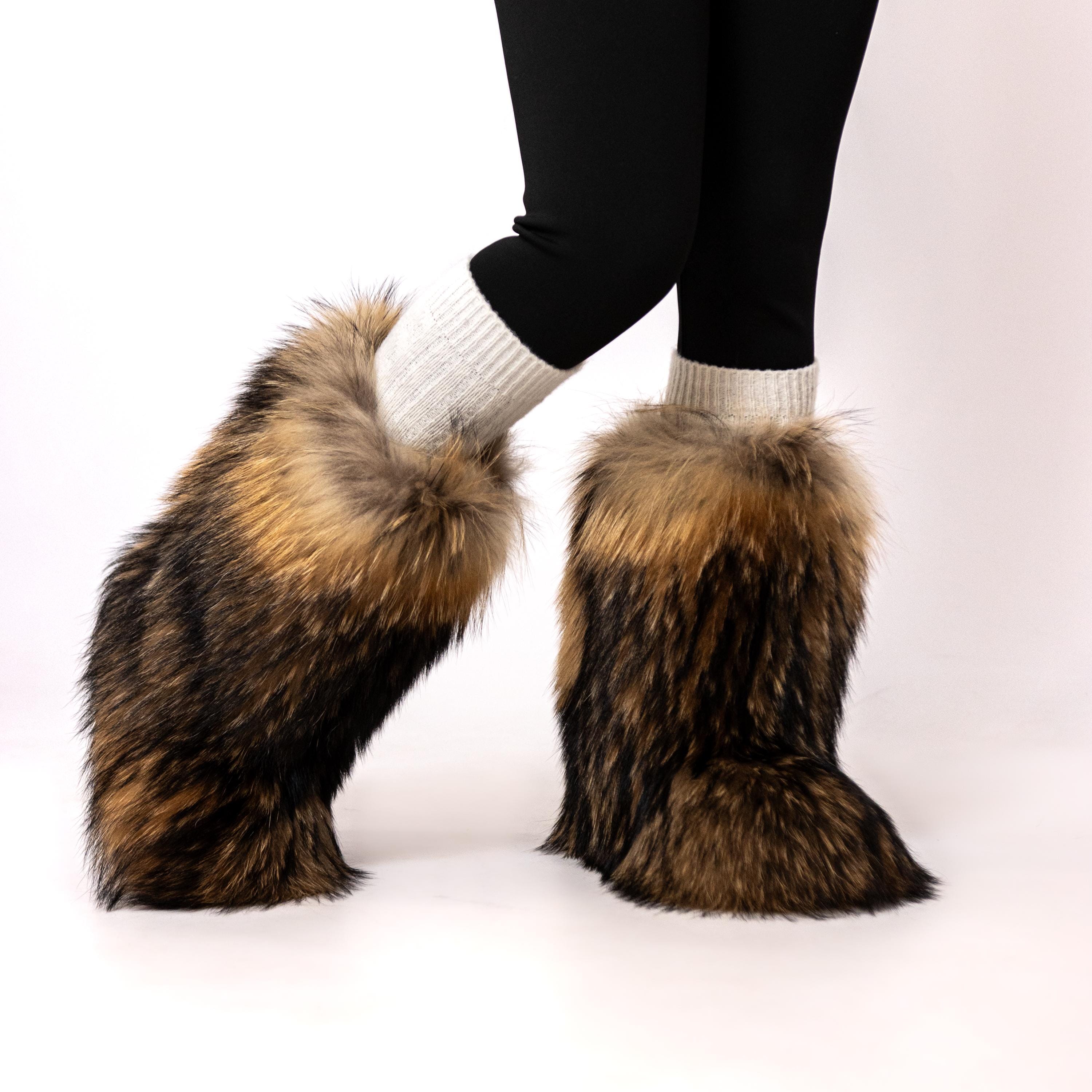 Raccoon Women Winter Fur Boots Furry Mukluks LITVIN - Etsy