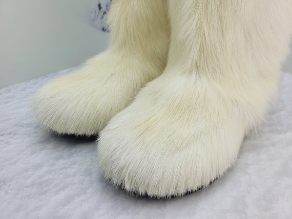 White Lemon Beige Color Women Goat Fur Boots Long Hair Real Fur