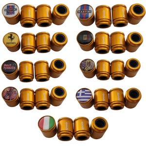 Sports Deluxe Wheel Valve Dust Caps. Non Stick Worlds biggest 9 colours all Cars Bikes 15mm 3D Domed Logo