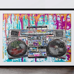 Banksy Boombox Graffiti Pop Art Wall Print, Printable Digital Files, Instant Download. Bathroom Kitchen Lounge