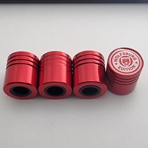WOLFSBURG EDITION Deluxe Wheel Valve Dust Caps. Non Stick Worlds biggest 6 colours all Cars Bikes
