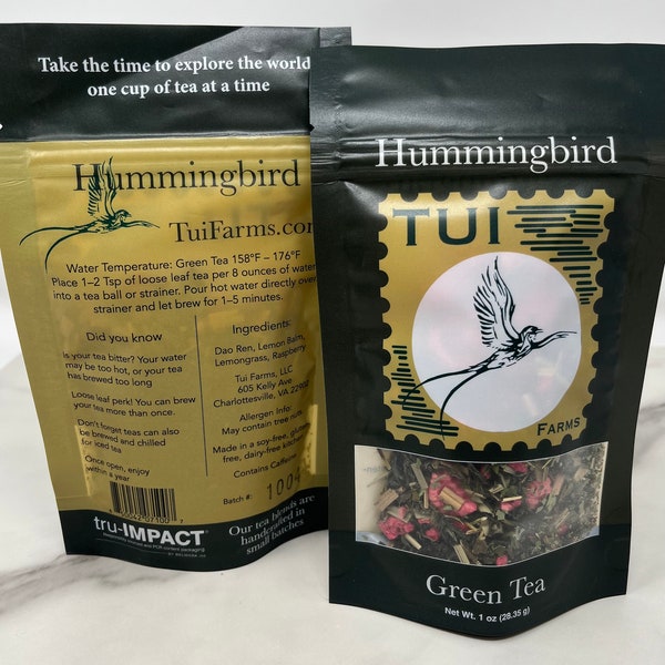 Hummingbird - A hand-blended, loose green tea with raspberries, lemongrass, and Dao Ren!