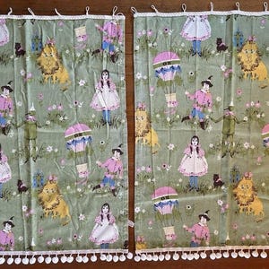 Vintage Fieldcrest 1950’s Wizard of Oz Curtains w/ Pom Poms - 37”x30.5” (1)