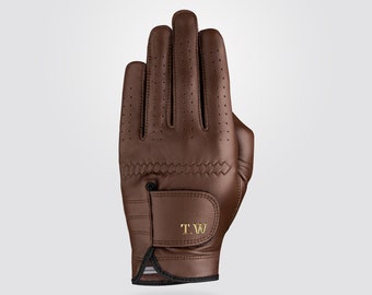 The Perfect Birthday Gift for Him - Premium Personalized Cabretta Leather Golf Glove (MEN) Cognac Brown