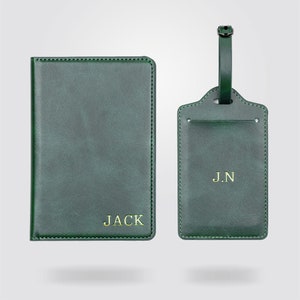 Personalized Premium Passport Holder & Luggage Tag (OLIVE GREEN)