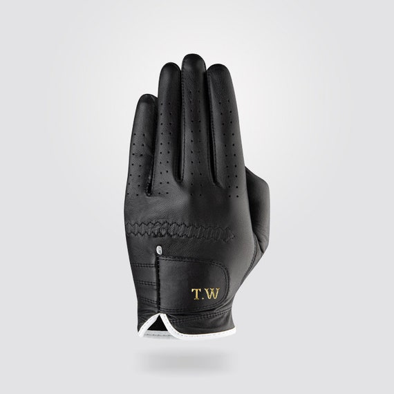 GABRETTA Leather Equestrian Horse riding gloves with option to Personalise BLACK