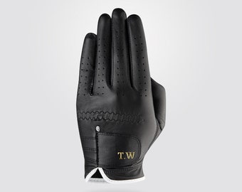 The Perfect Anniversary Gift for Him - Premium Personalized Cabretta Leather Golf Glove (MEN) Black