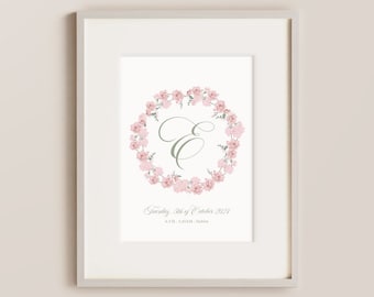 Sweet Floral, Personalised Floral Initial Nursery Print: Hand-Drawn Baby Room Decor