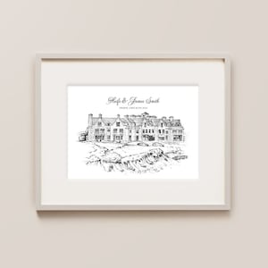 May include: Black and white line drawing of a building with the text "Haife & James Smith" and "EIGHTH OF JUNE 2020" above the building.