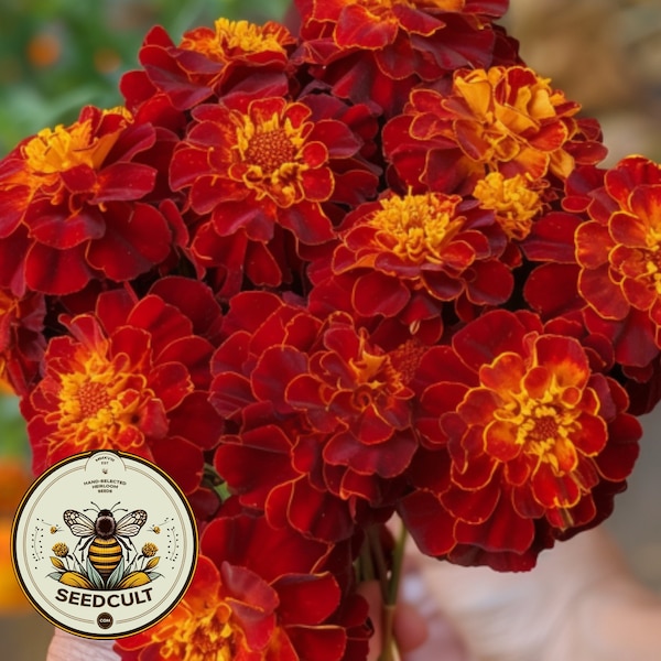 200 Bulk Red Cherry French Marigold Seeds, Tagetes Erecta TG422C