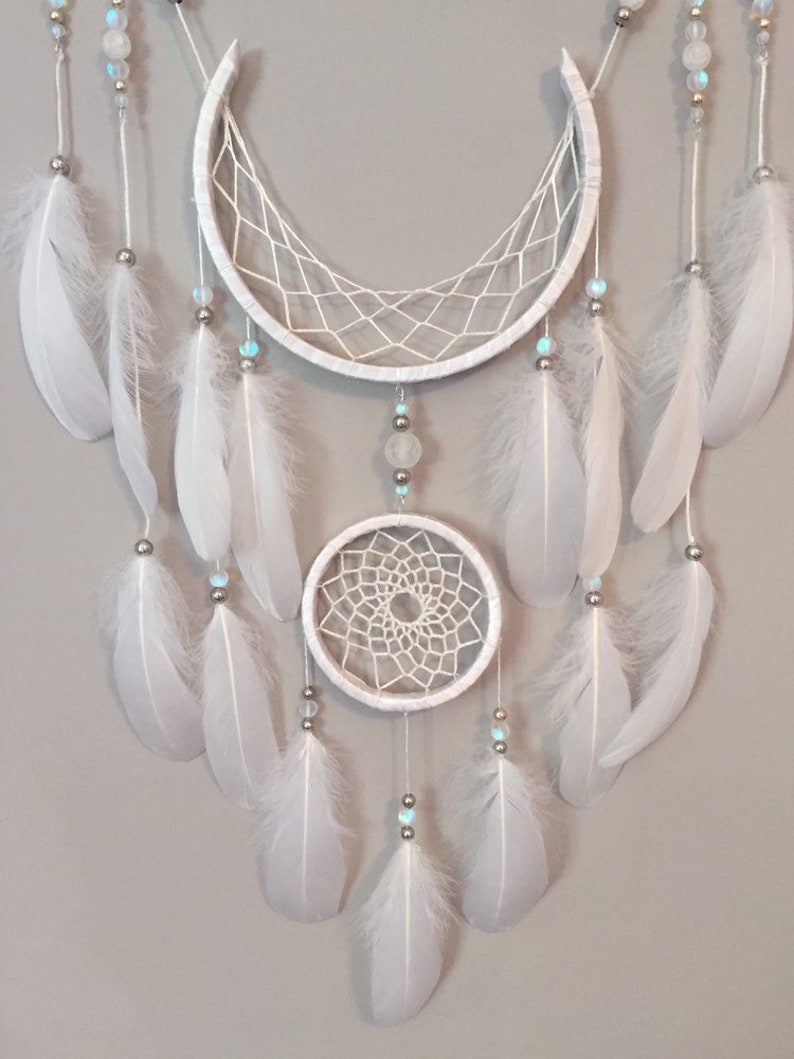 Moon Phase Wall Hanging in White Satin with Rainbow ...
