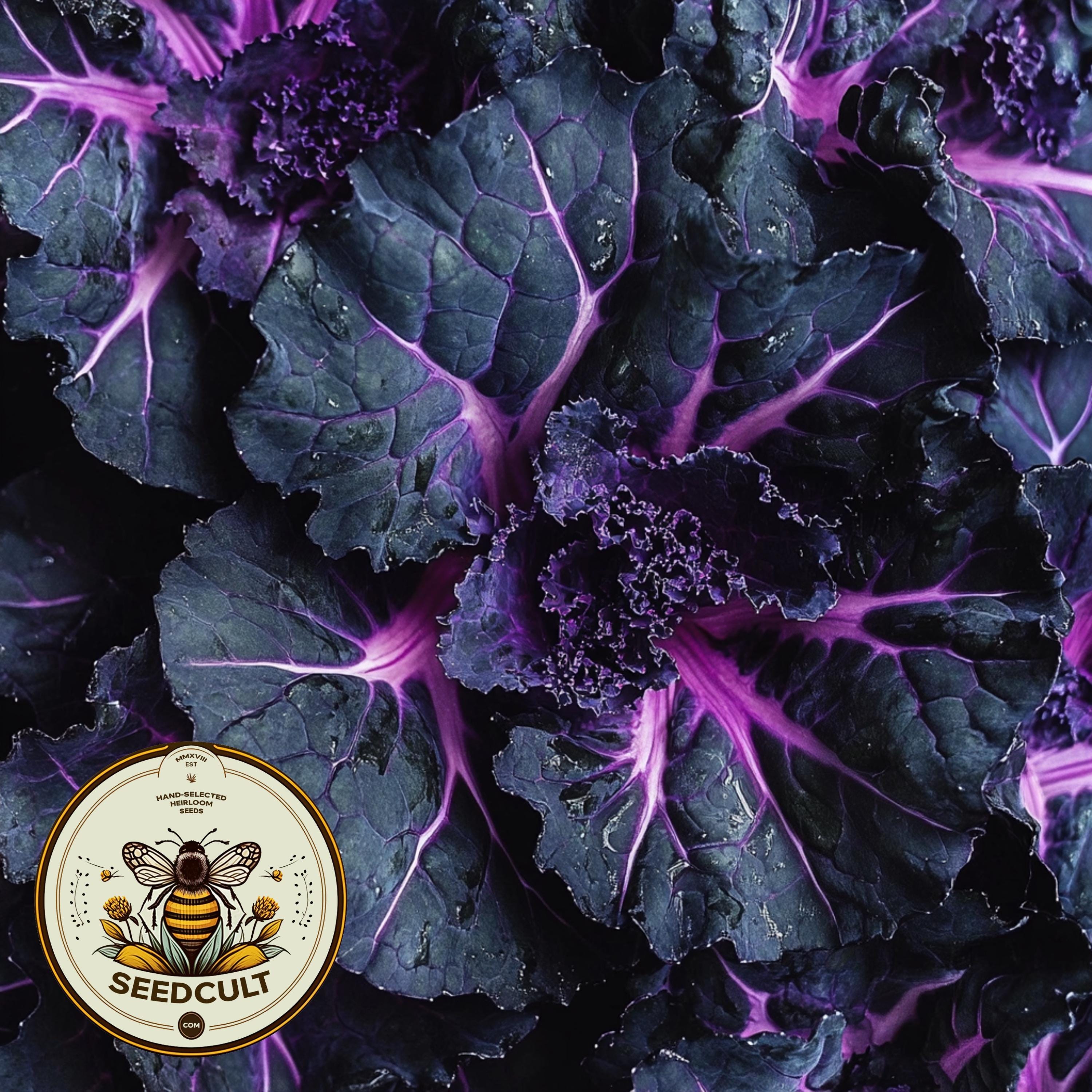 Black Angel Flowering Kale, Black and Purple, Brassica Oleracea