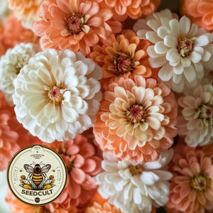 NEW! Peaches and Cream Zinnia Seeds Mix, SeedCult Exclusive, Salmon, Peach and White, Zinnia Elegans ZE431C