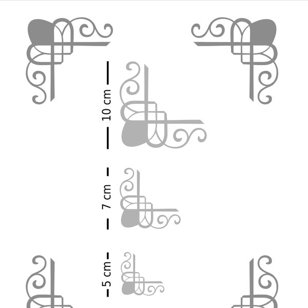 12 coins décoratifs SET autocollants en aluminium - différentes tailles