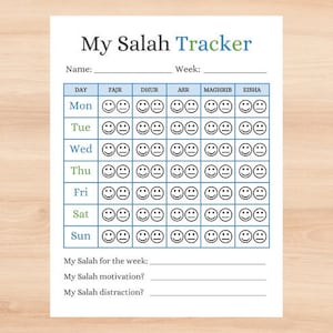 Printable Salah Tracker Charts for Muslim Kids in 3 Color Choices for Parents, Teachers, and ...